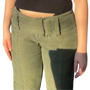 Olive Green Corduroy Low Rise Pant